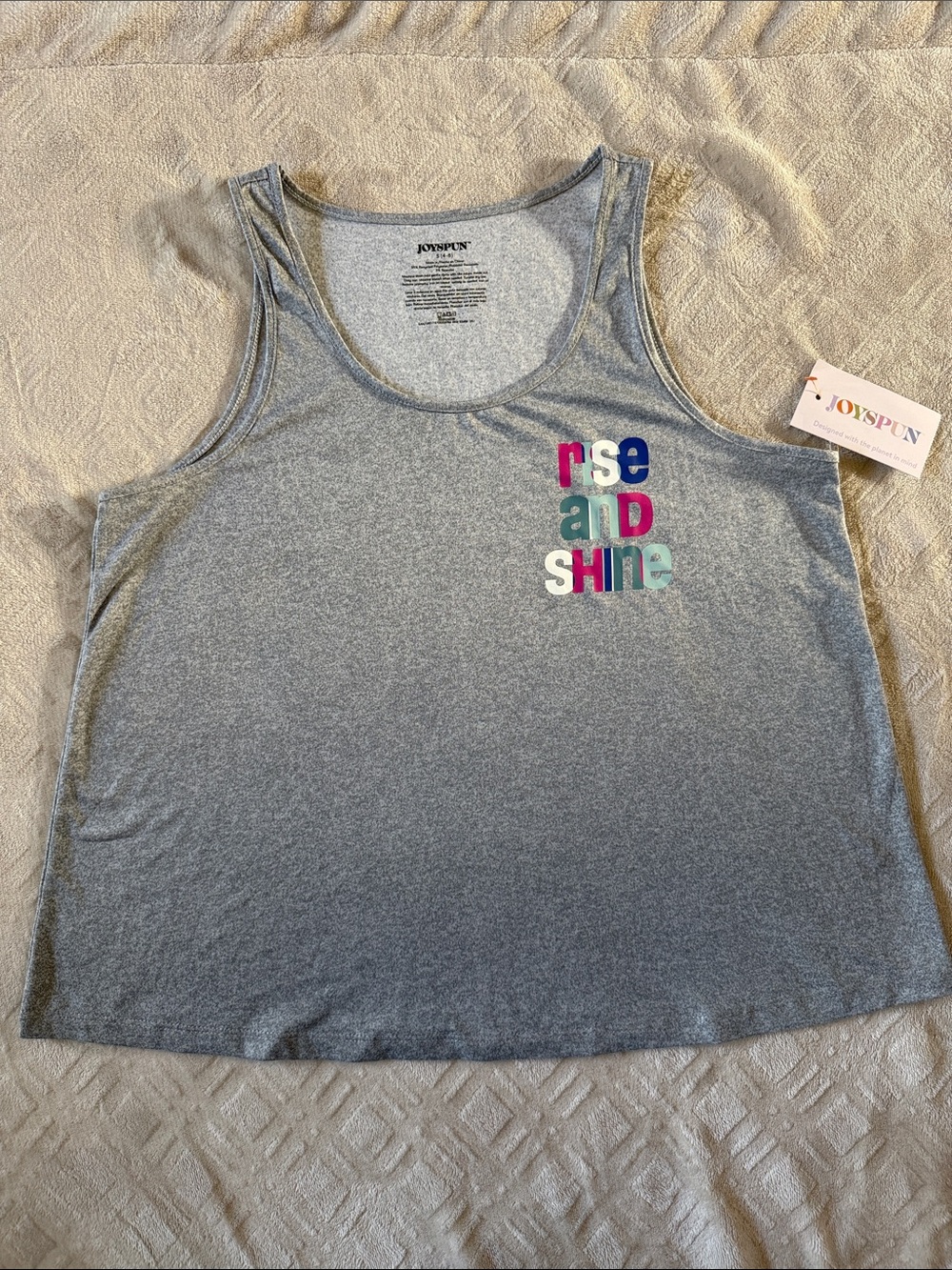 JoySpun Women’s Gray 'Rise and Shine' Graphic Tank Top